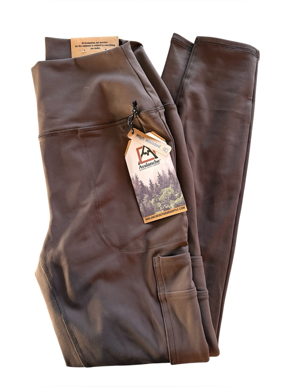 NWT Avalanche High Waisted Cargo Leggings Brown 4 Pocket Activewear Medium